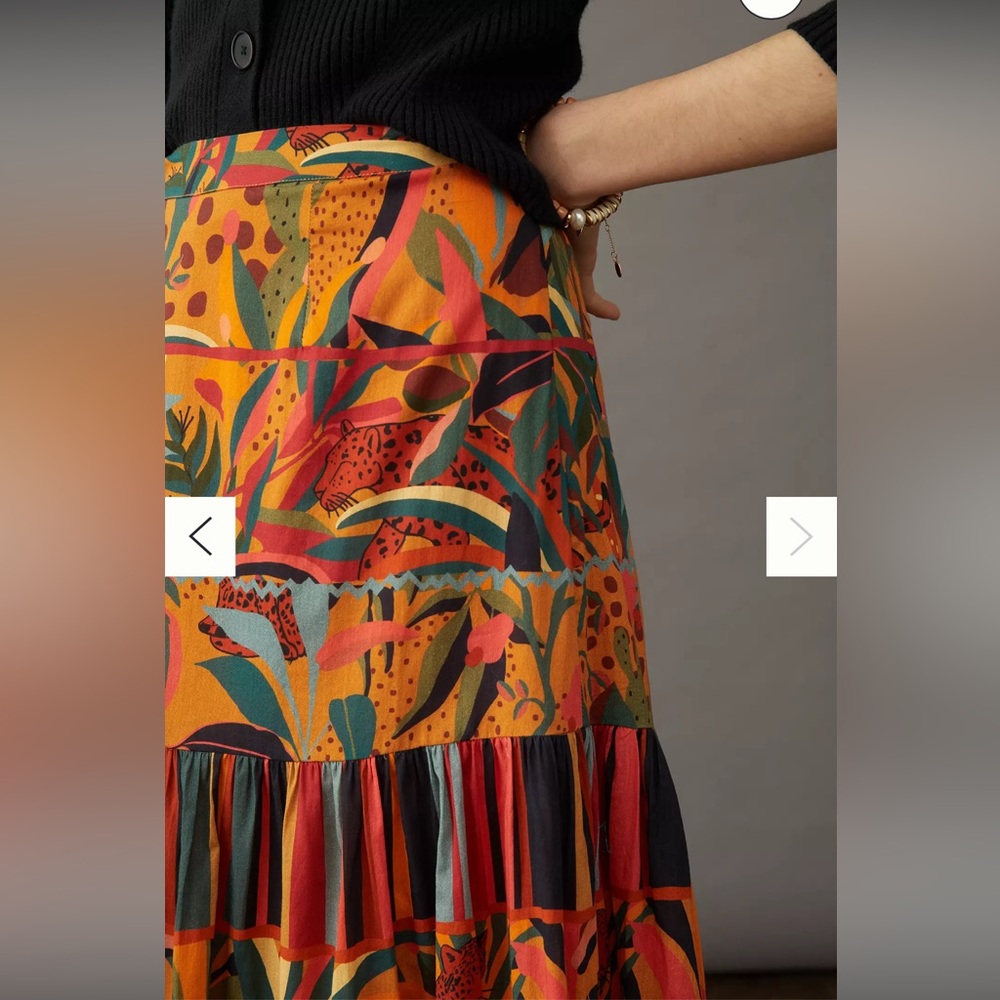 Farm Rio Isabella Tiered Maxi Skirt Leopard Animal Woman's s - Picture 4 of 11